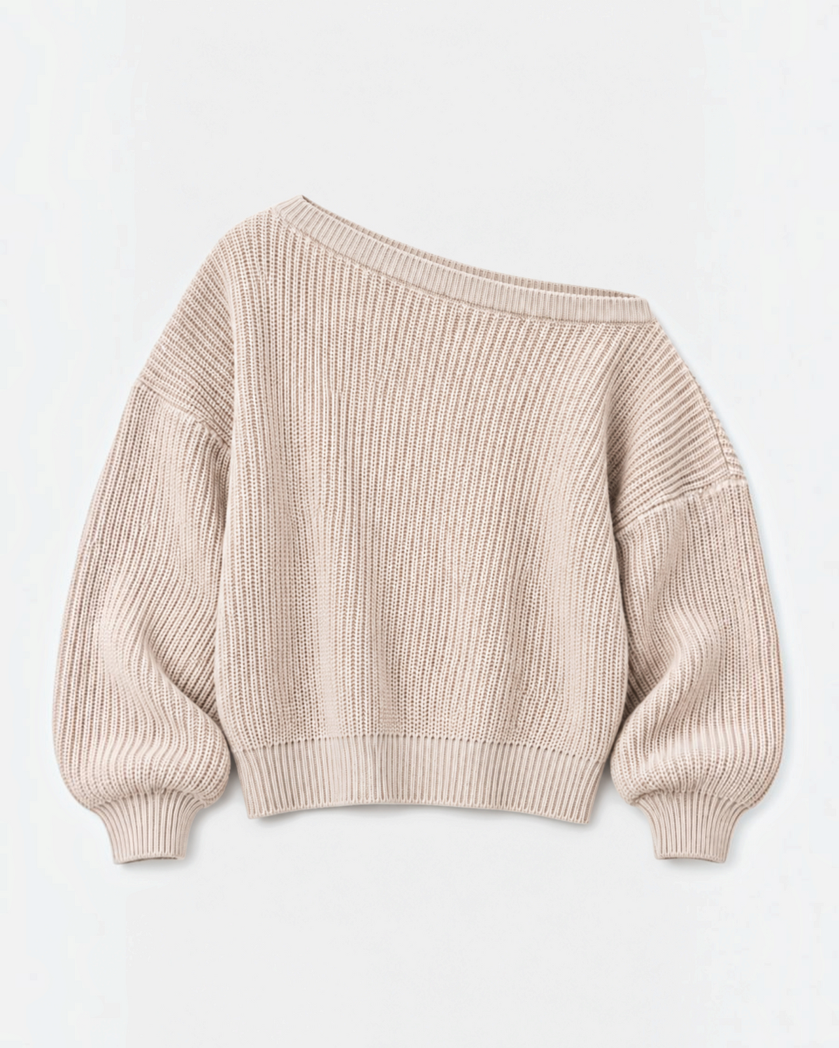 Ribbed Off-Shoulder Knit — Beige Anetos
