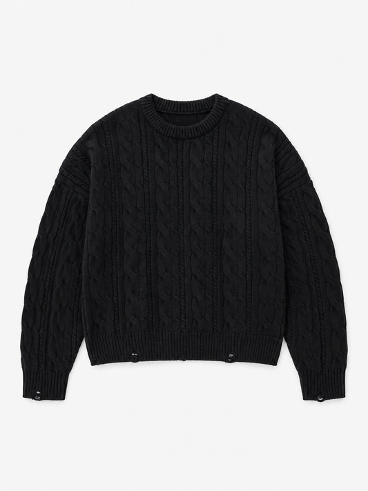 Deconstructed Cable Knit Crewneck Anetos