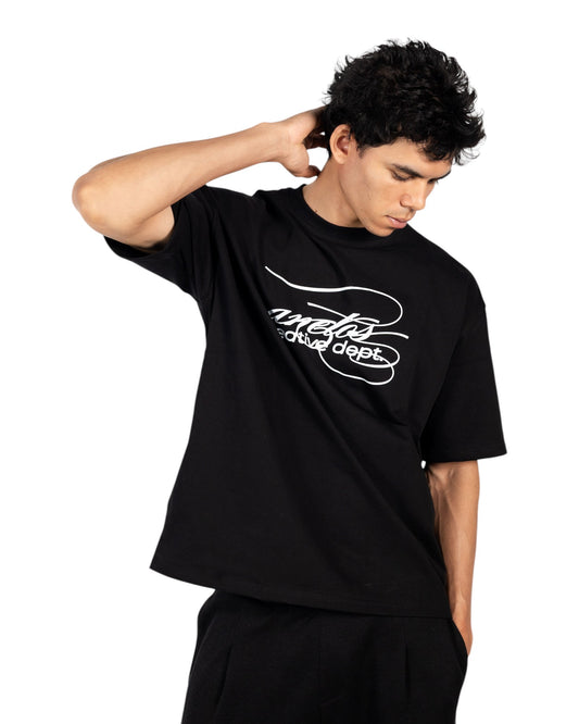 Anetos black cotton t-shirt with white 'Creative Dept' graphic print on the chest.