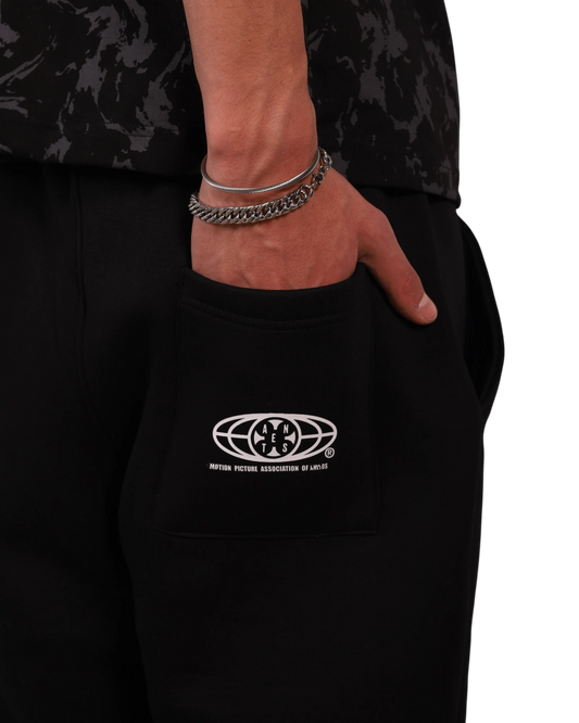 Anetos black sweatpants with white logo detail on the pocket. Casual, comfortable fit.