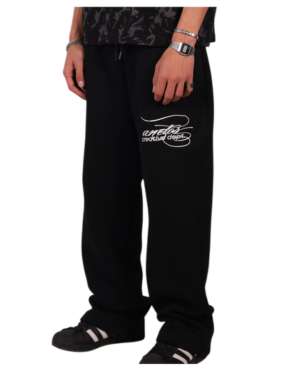 Anetos black sweatpants with white embroidered logo on the left leg. Relaxed fit, casual style.
