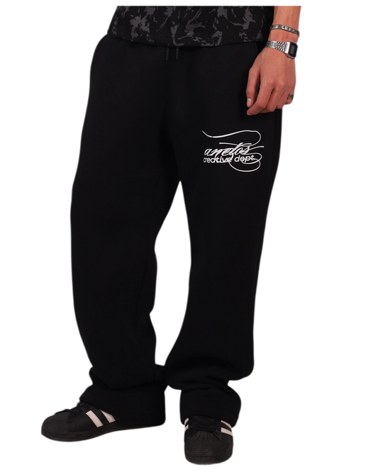 Anetos black cotton sweatpants with white embroidered logo on the left thigh. Relaxed fit, drawstring waist.