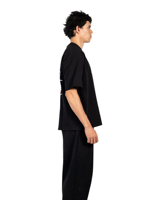 Anetos black cotton t-shirt with a relaxed fit and crew neck, featuring a subtle graphic print on the back.