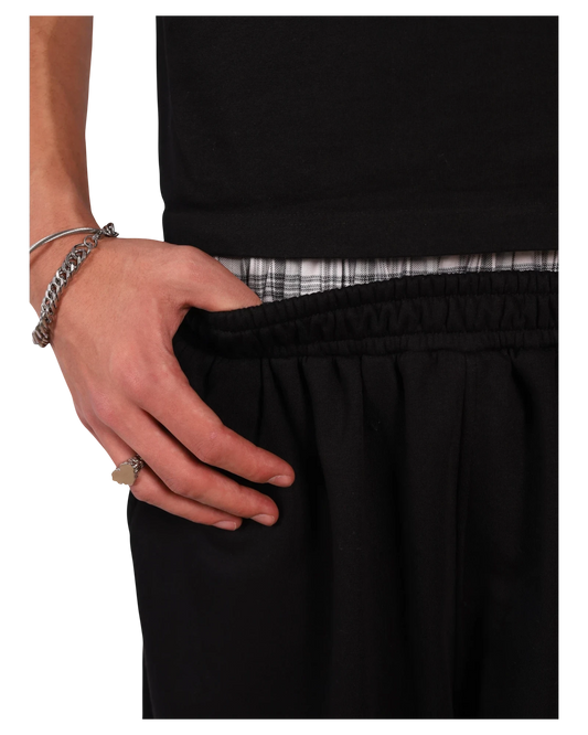 Anetos black double-waisted shorts with a plaid waistband detail and elasticated cuffs.