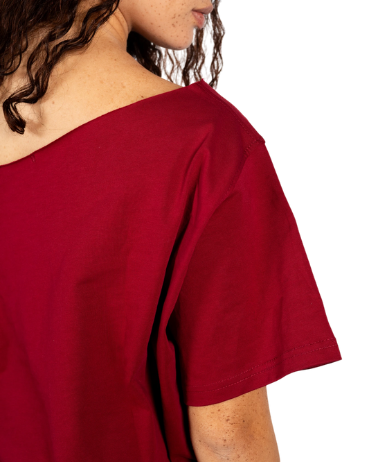 Anetos burgundy 100% Egyptian cotton off-shoulder dress with oversized fit.