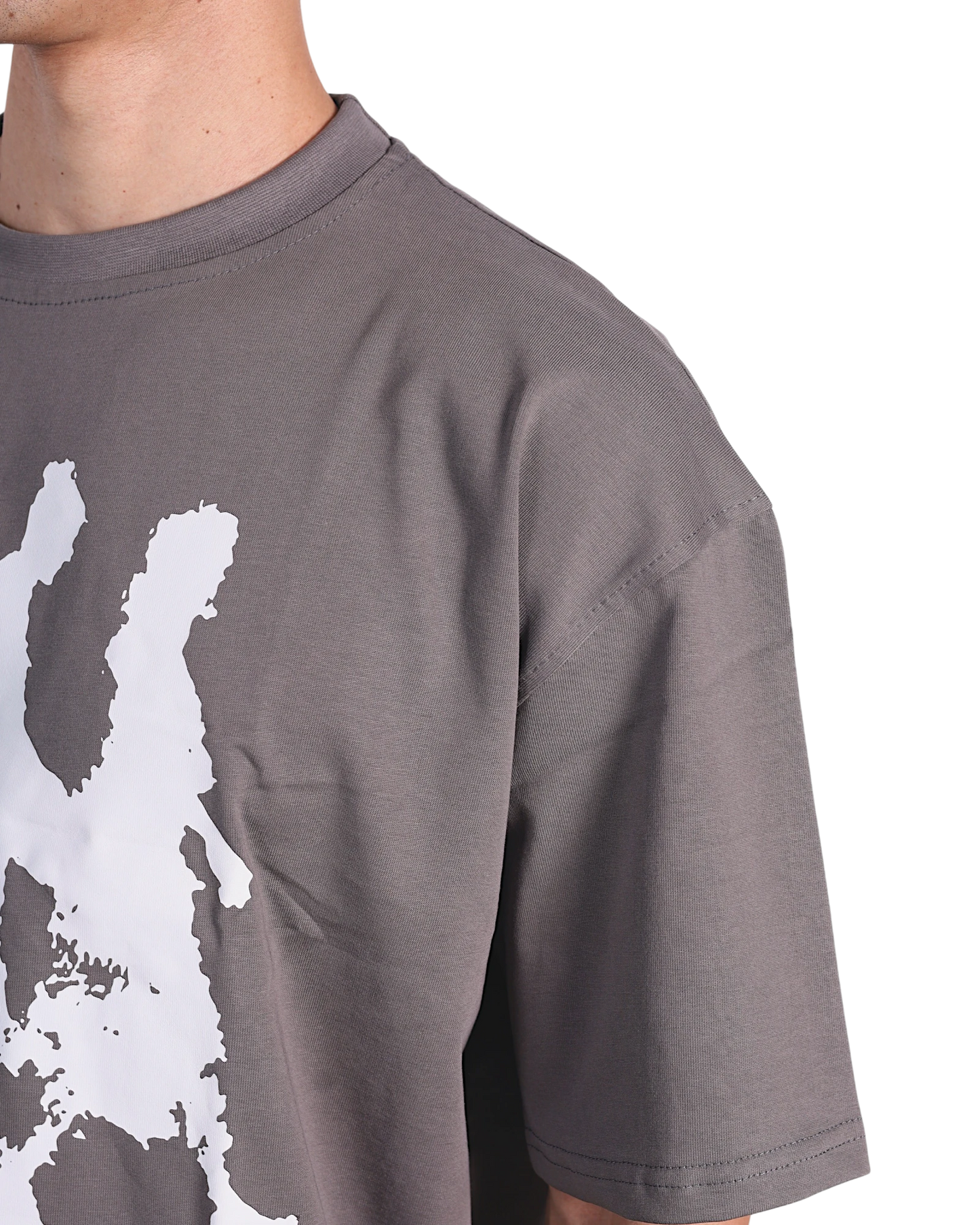 Anetos grey cotton t-shirt with white "From Cairo To The World" graphic print on the front, worn by a man.
