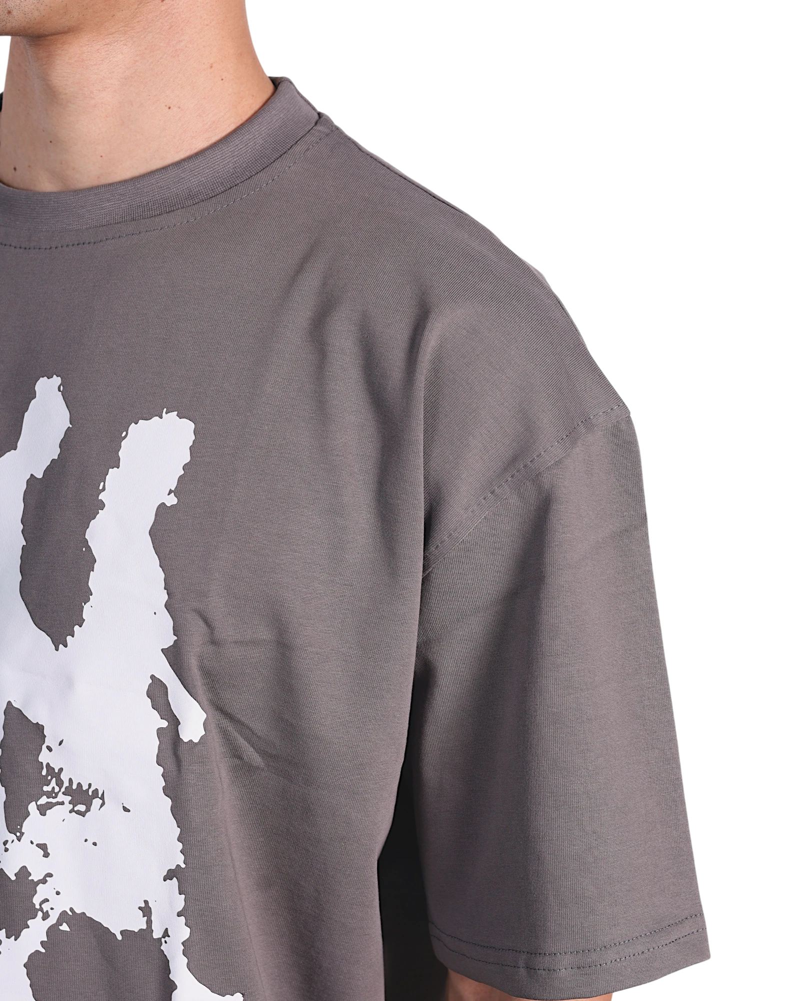 Anetos grey cotton t-shirt with white "From Cairo To The World" graphic print on the front, worn by a man.