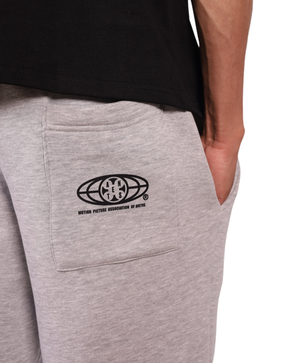Anetos grey cotton blend sweatpants with a black logo graphic on the back pocket.