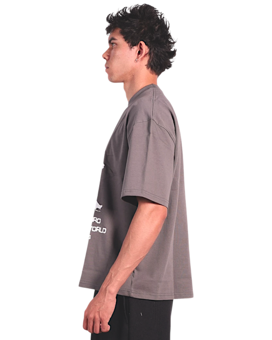 Anetos grey cotton t-shirt with 'Cairo To The World' graphic print on the chest.