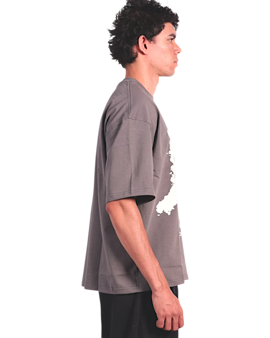 Anetos grey cotton t-shirt with a white graphic print on the front, short sleeves, and a relaxed fit.