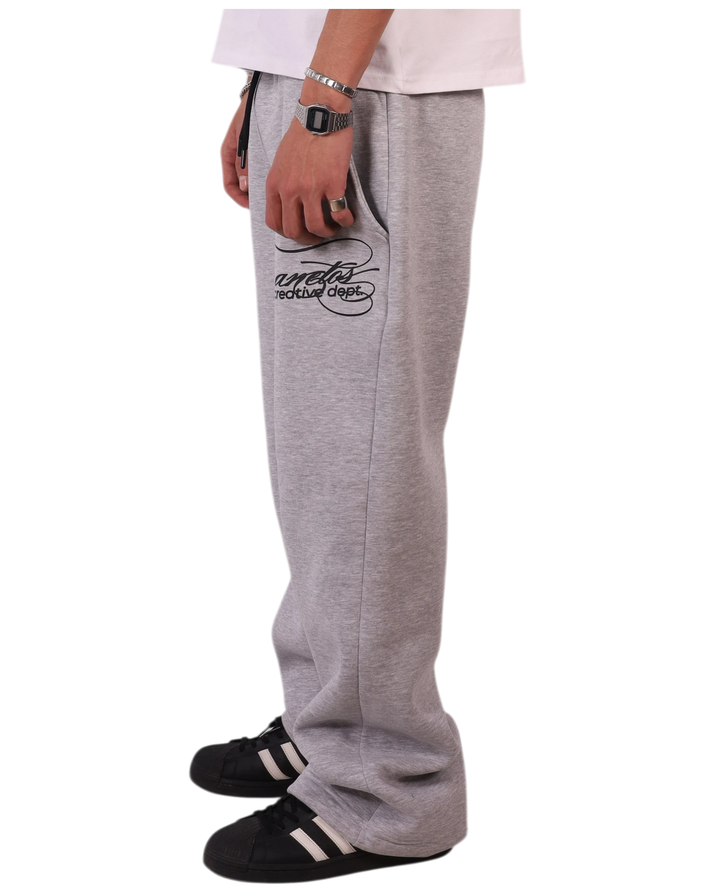 Anetos grey cotton sweatpants with embroidered logo on the left thigh. Relaxed fit, casual style.