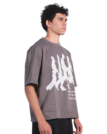 Anetos grey cotton t-shirt with white graphic print and text 'From Cairo To The World'.