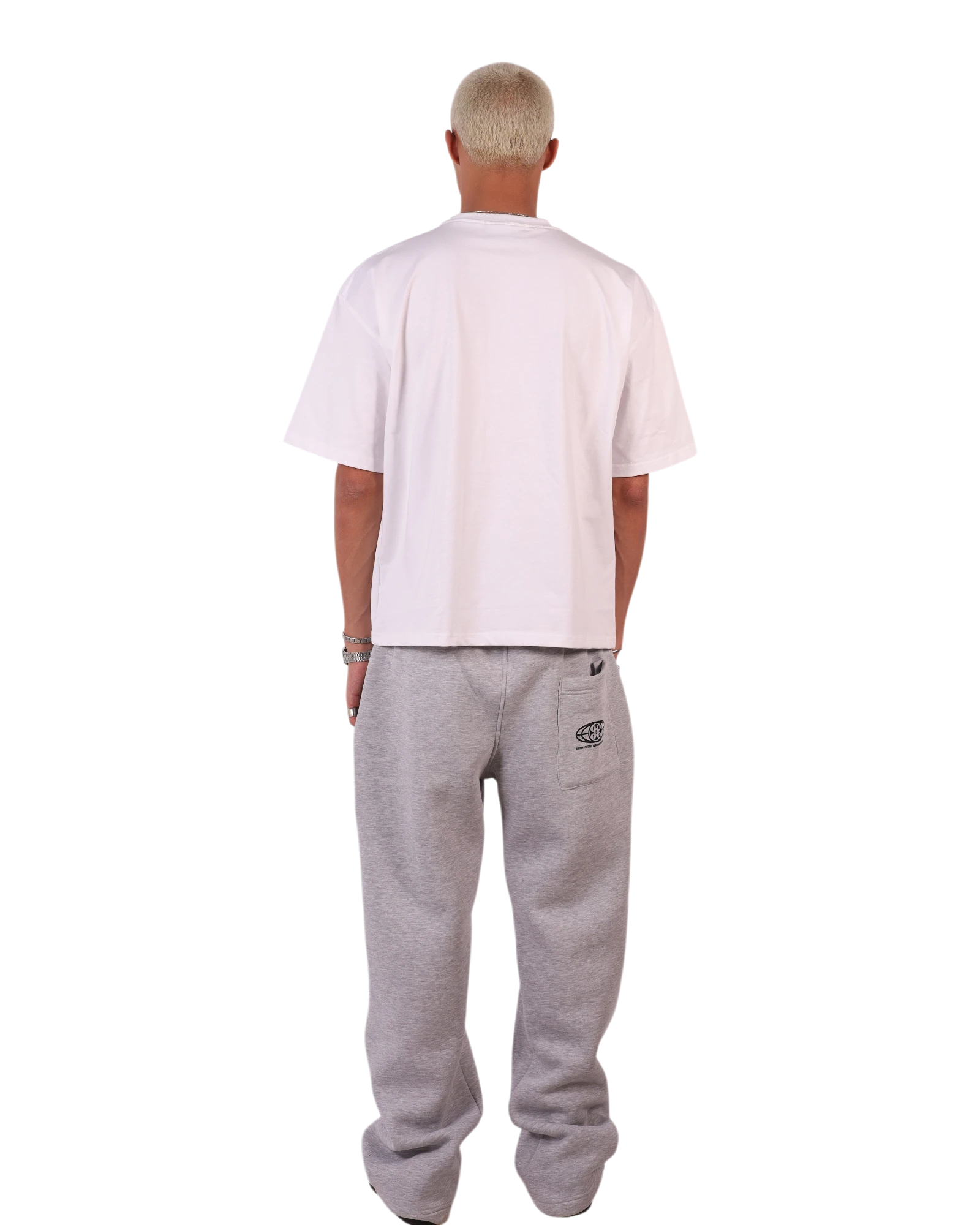 Anetos Creative Dept. grey sweatpants with a small logo on the back pocket. Relaxed fit, casual style.