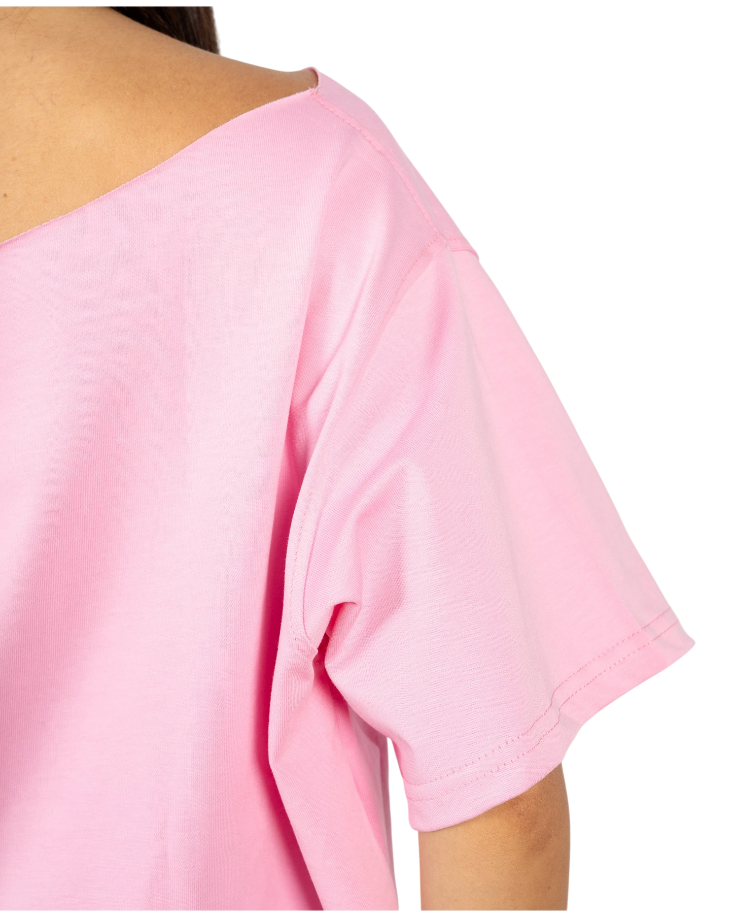 Anetos pink off-shoulder top made from comfortable, high-quality fabric. Features a flattering neckline and short sleeves.
