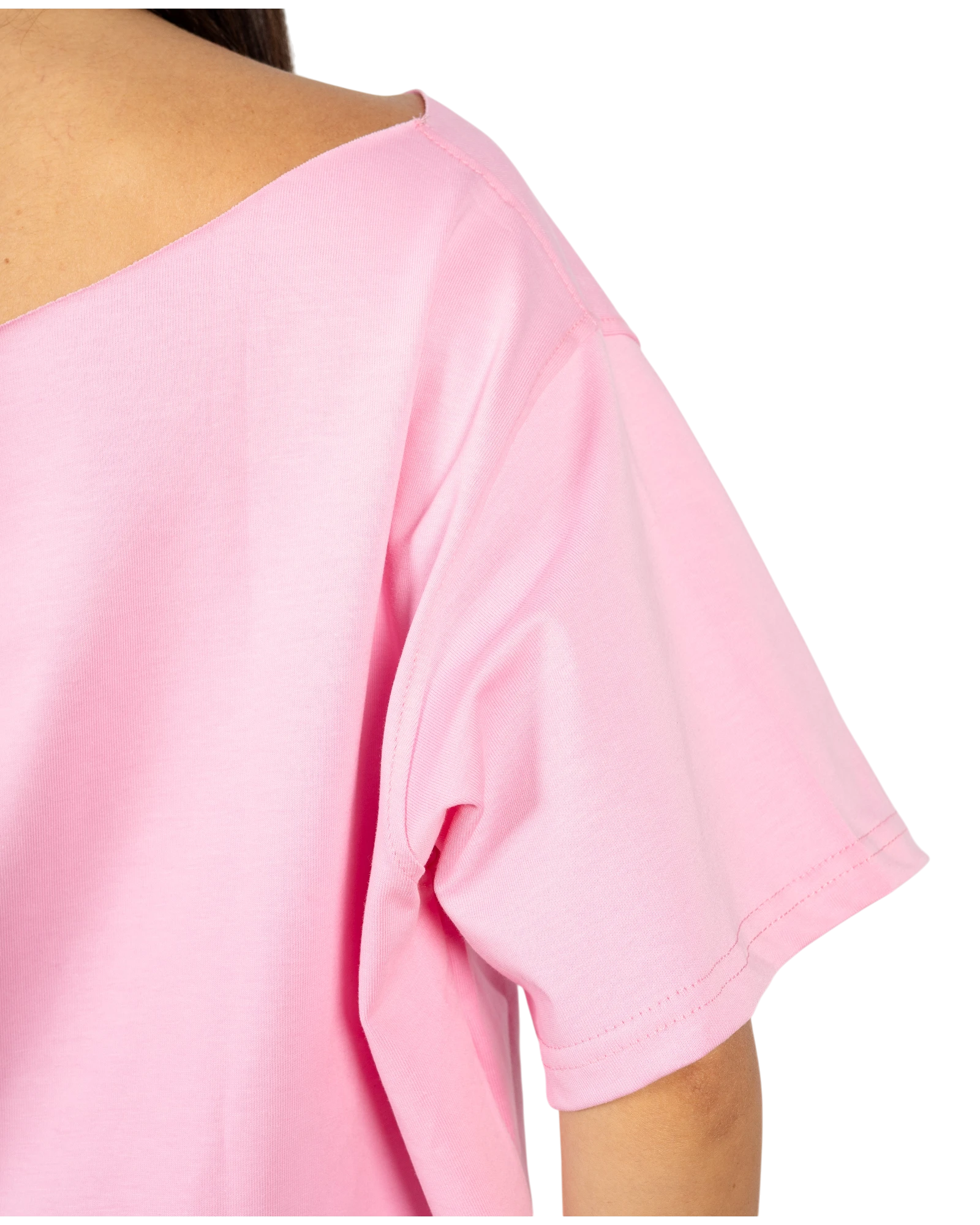 Anetos pink off-shoulder top made from comfortable, high-quality fabric. Features a flattering neckline and short sleeves.