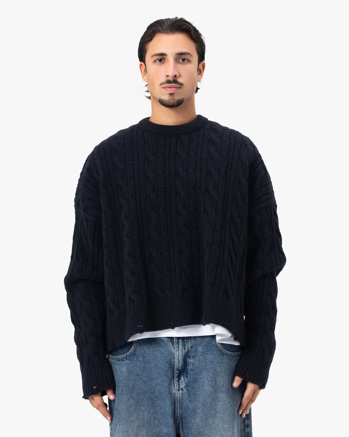 Deconstructed Cable Knit Crewneck Anetos