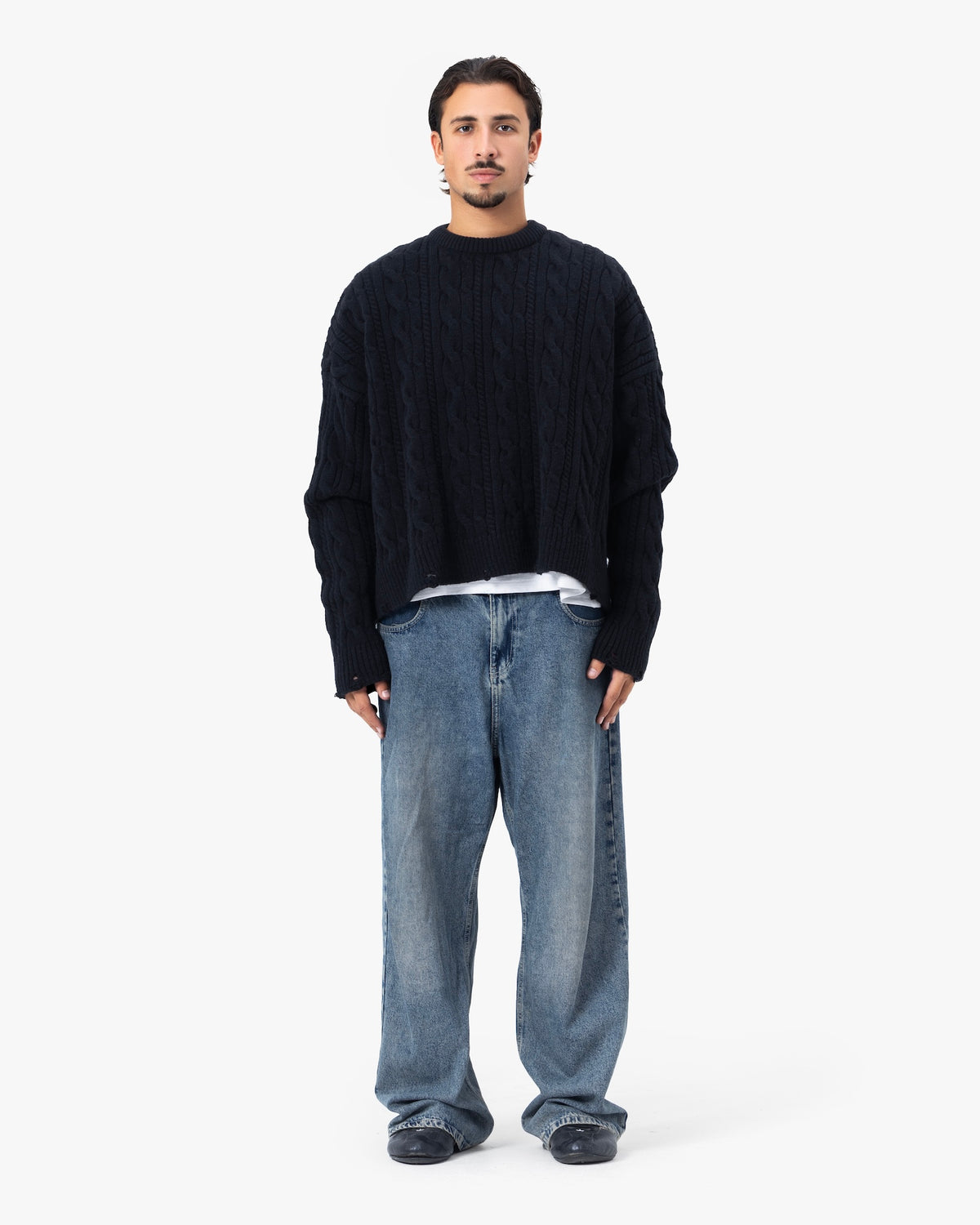 Deconstructed Cable Knit Crewneck Anetos