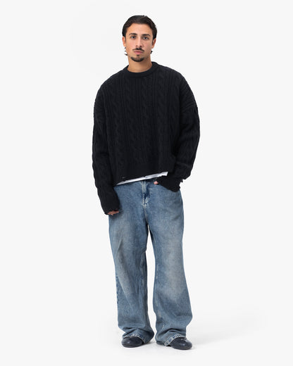 Deconstructed Cable Knit Crewneck Anetos