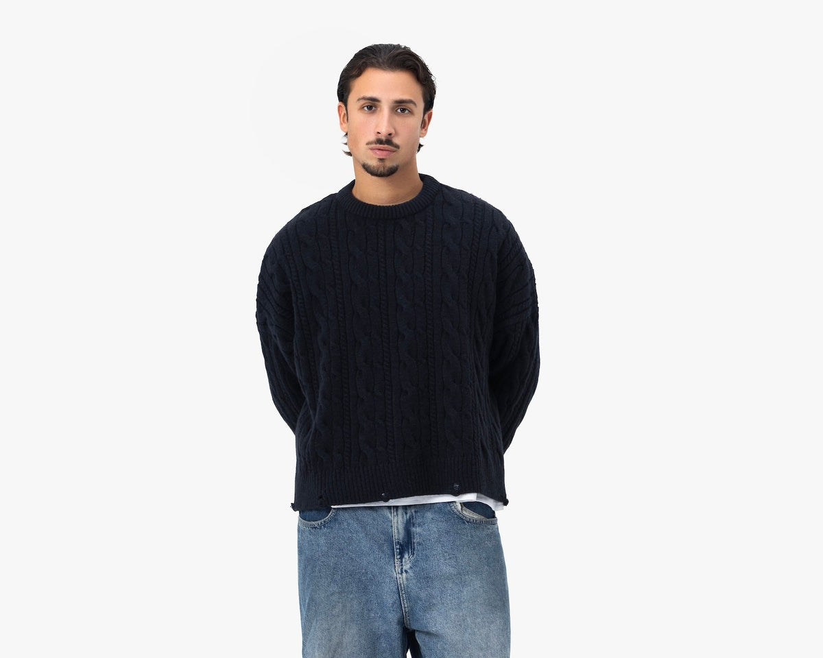 Deconstructed Cable Knit Crewneck Anetos