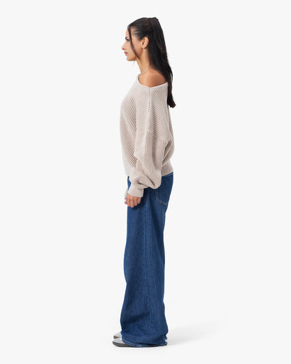Ribbed Off-Shoulder Knit — Beige Anetos