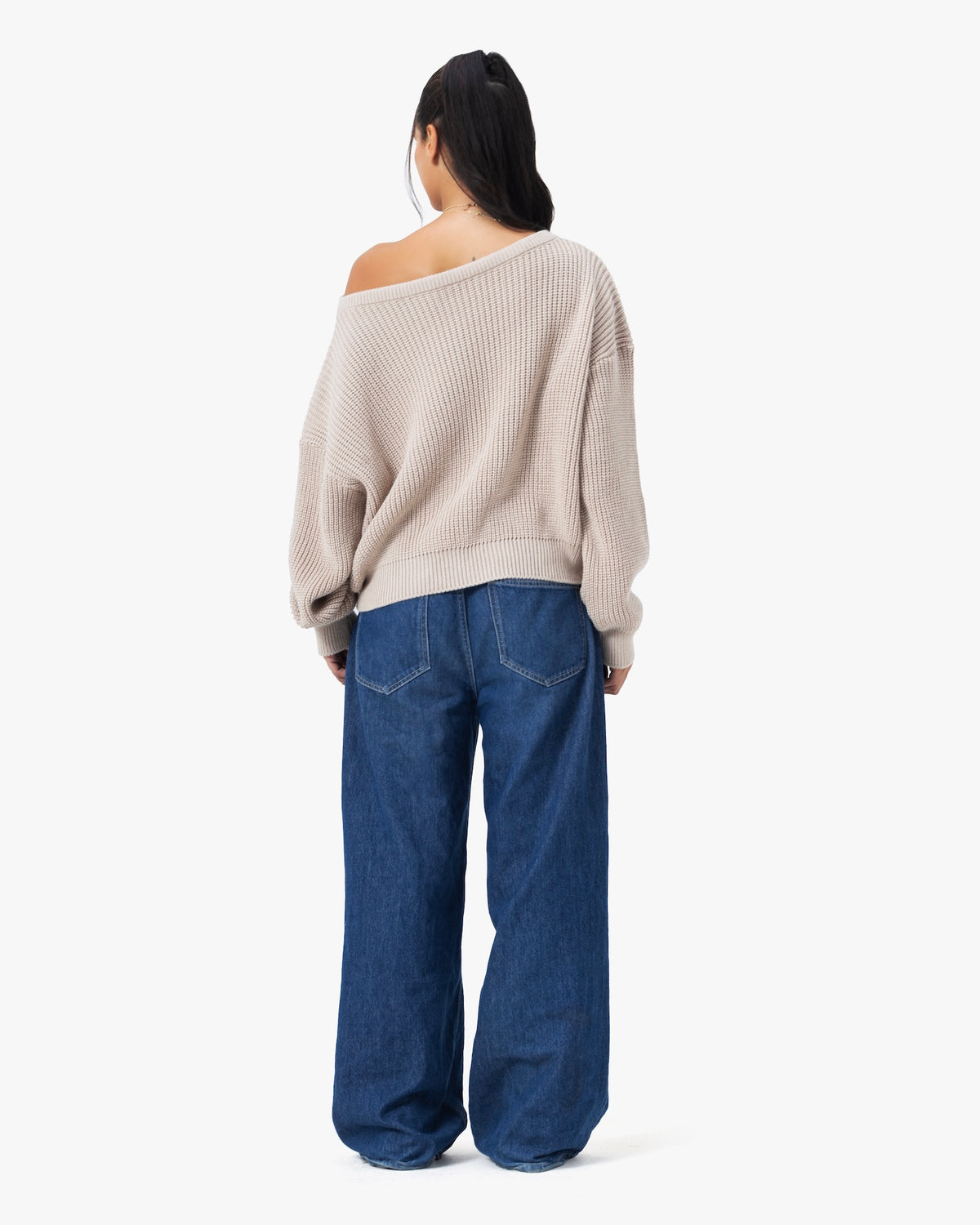 Ribbed Off-Shoulder Knit — Beige Anetos